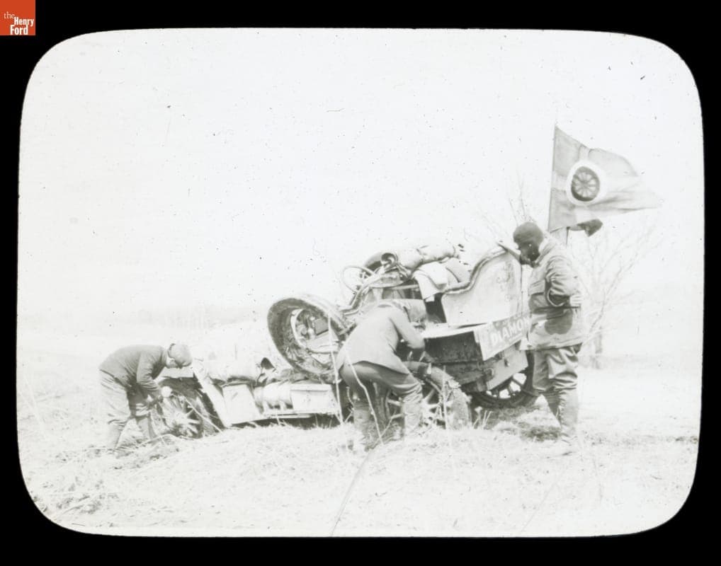 Thomas Flyer Stuck in Mud on the Pathfinder Tour before the New York to Seattle Race, 1909