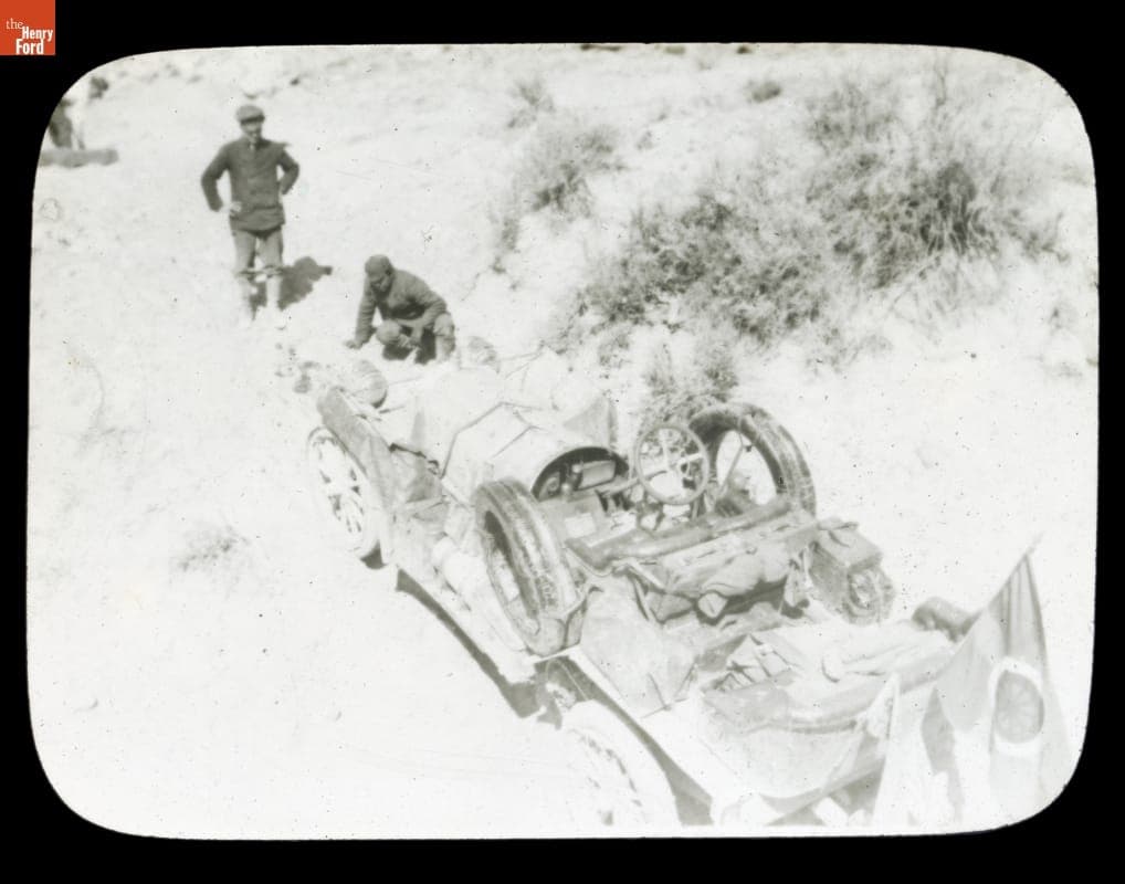 Thomas Flyer Stuck in a Ditch during the Pathfinder Tour Prior to the 1909 New York to Seattle Automobile Race