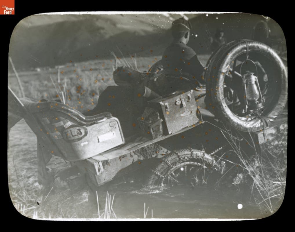 Thomas Flyer Stuck in a Ditch during the Pathfinder Tour Prior to the 1909 New York to Seattle Automobile Race