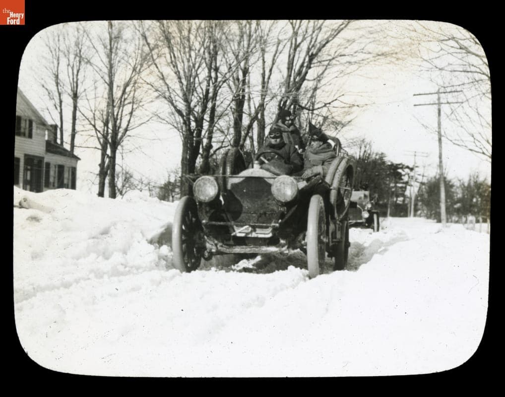 Thomas Flyer Team Driving in Snow, Pathfinder Tour before the New York to Seattle Race, 1909