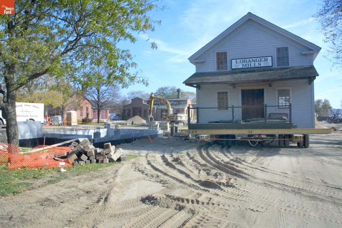 Loranger Gristmill at Relocation Site during the Greenfield Village Restoration Project, November 2002