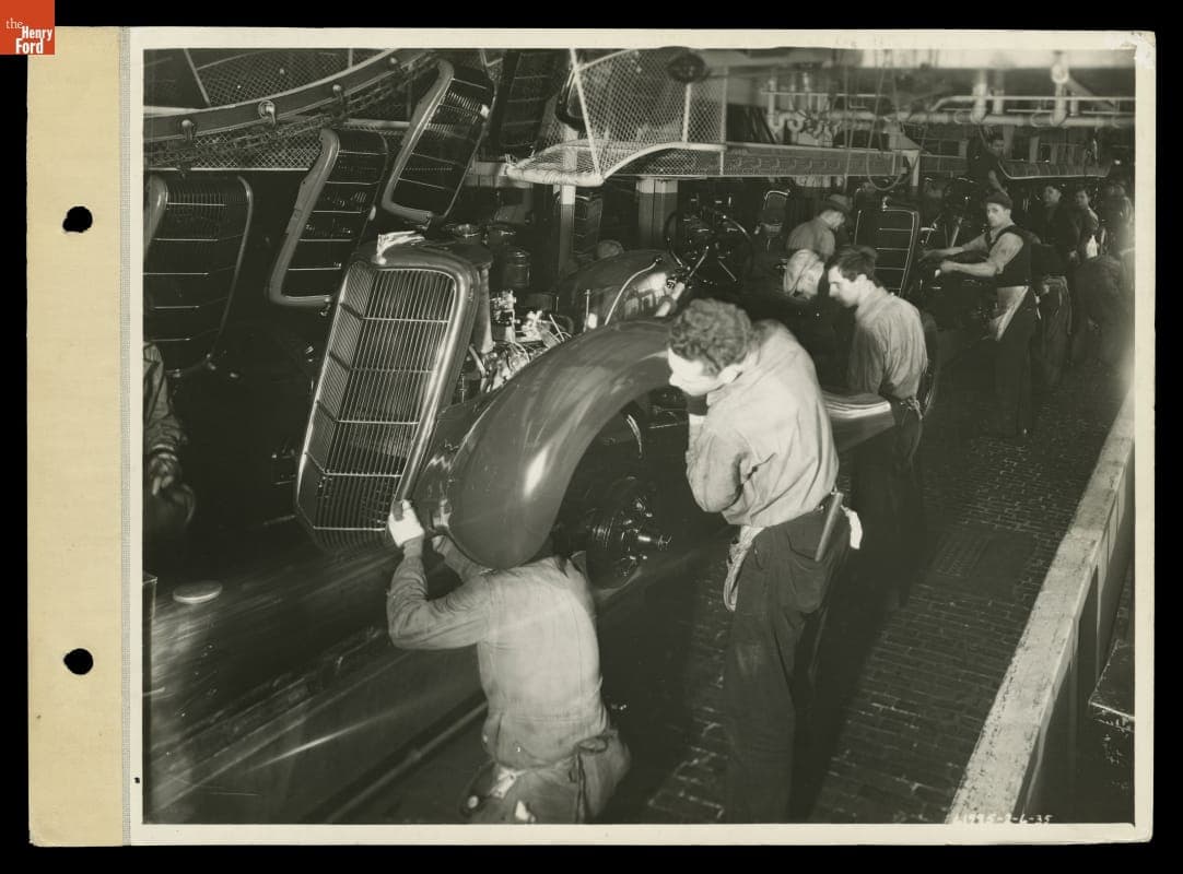Radiator Grille and Fender Installation on Final Assembly Line, Ford Rouge Plant, 1935