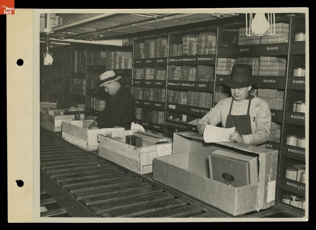 Workers Filling Orders to Supply Automobile Parts on Assembly Line at Ford Rouge Plant, 1937