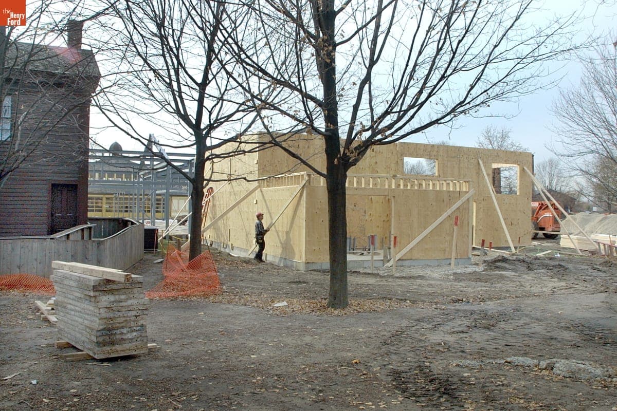 Lodge at Christie & Main Construction during the Greenfield Village Restoration Project, November 2002