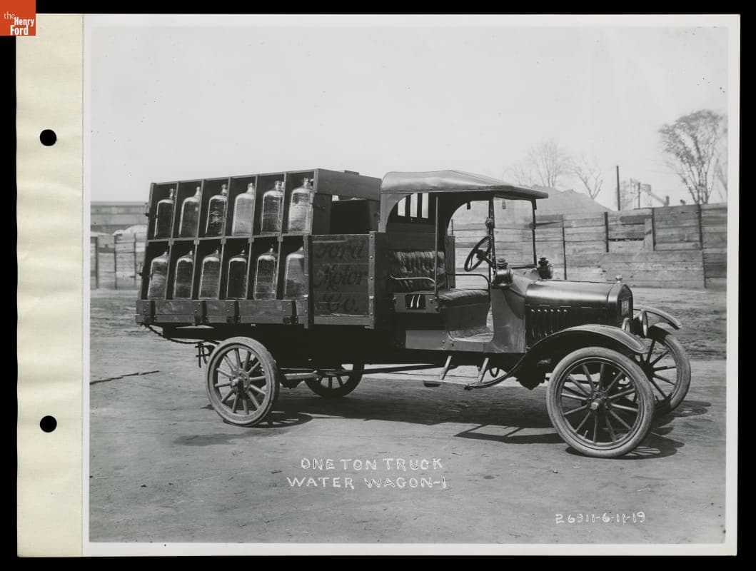 Ford Model T One Ton Truck Hauling Water Bottles, 1919