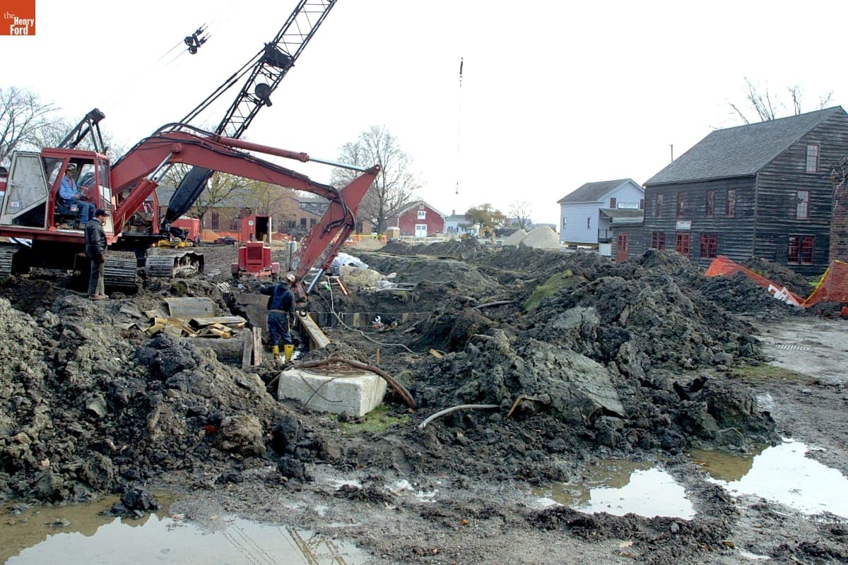 Mill Pond Site near the Weaving Shop during the Greenfield Village Restoration Project, November 2002