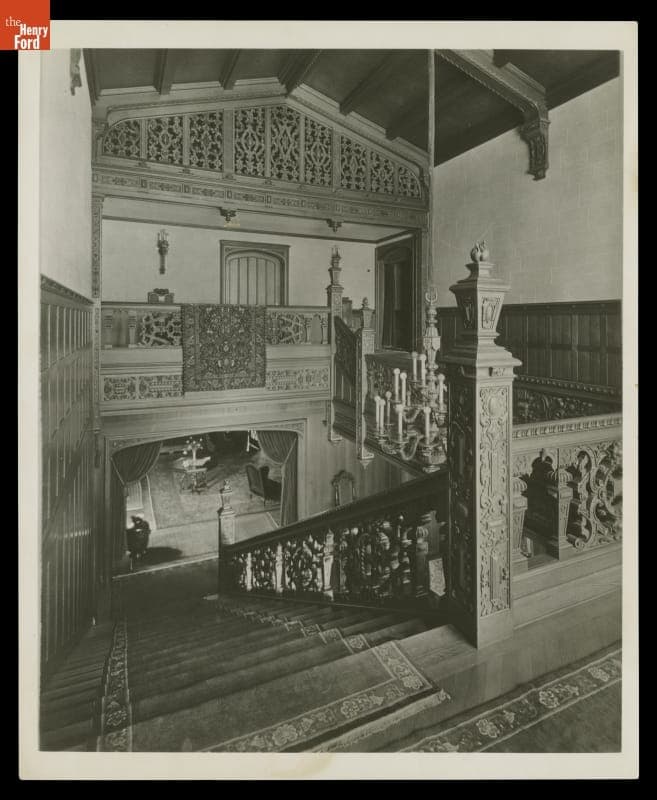 Staircase and Landing at Fair Lane, Home of Clara and Henry Ford, circa 1925