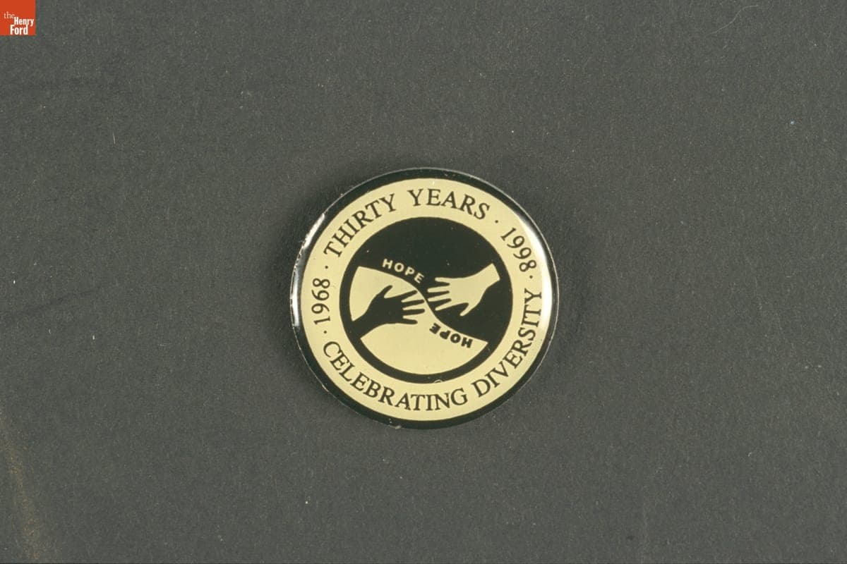 Focus: HOPE Button, "Thirty Years Celebrating Diversity," 1998