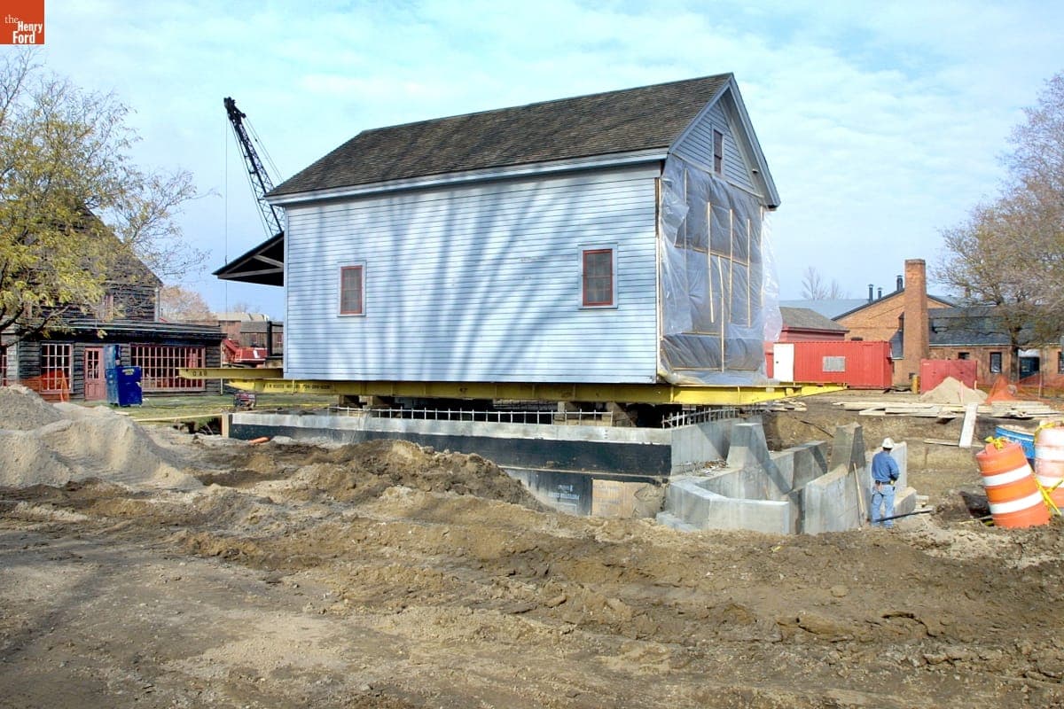 Loranger Gristmill at Relocation Site during the Greenfield Village Restoration Project, November 2002