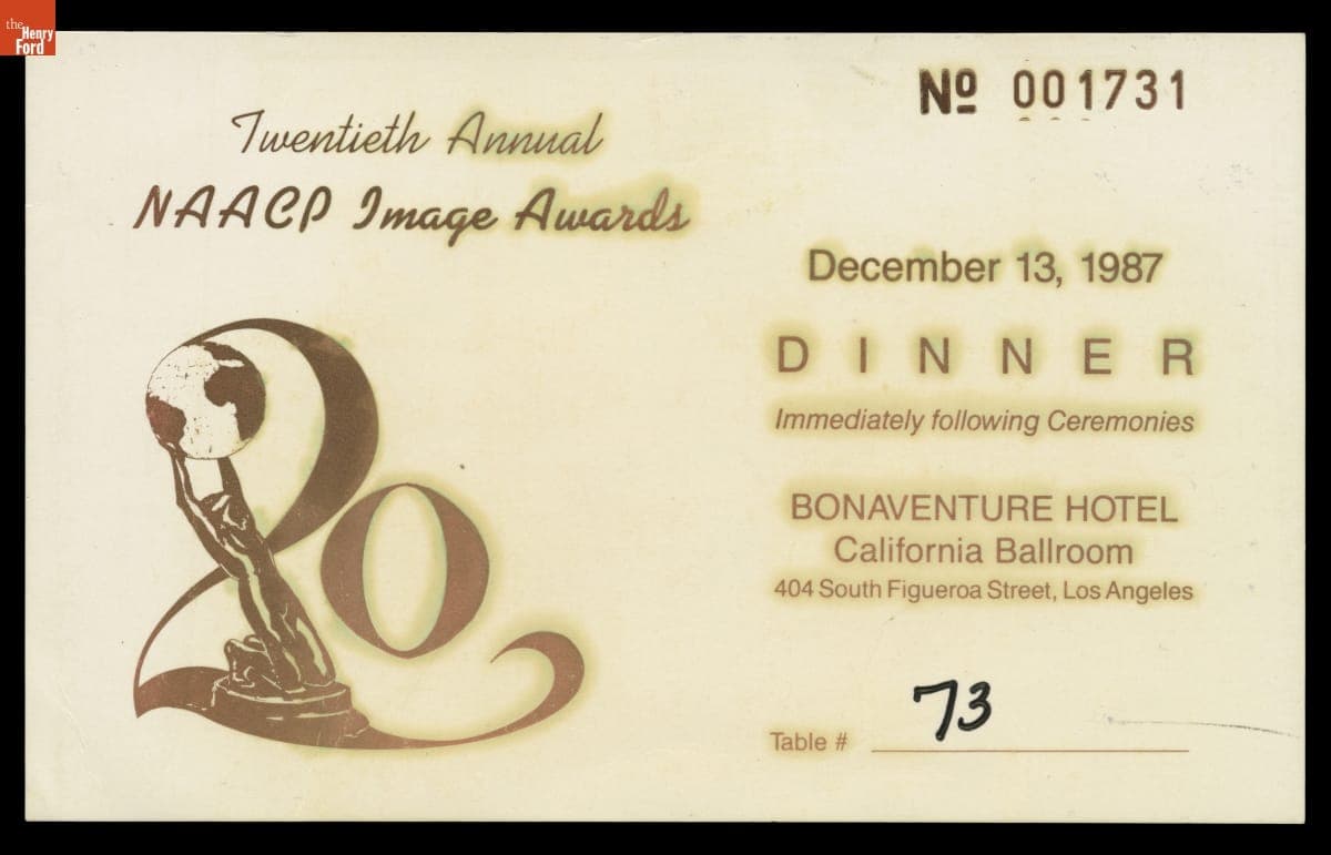 Curt Flood's Invitation to the Twentieth Annual NAACP Image Awards Dinner, 1987