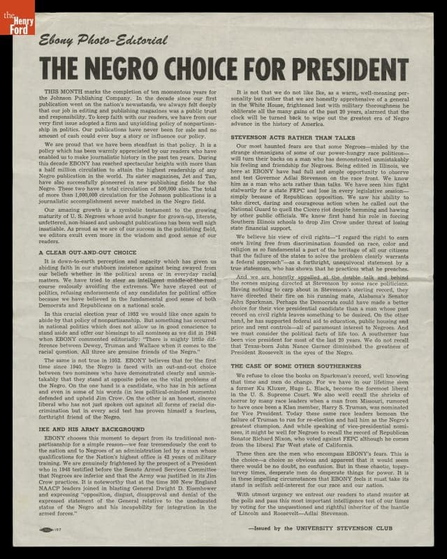 Handbill, "The Negro Choice for President," 1952