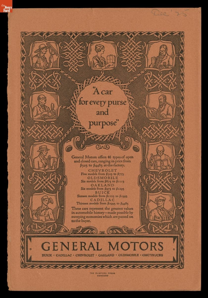 Advertisement for General Motors, "A Car for Every Purse and Purpose," 1925