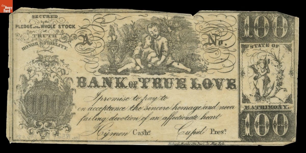 Valentine, "Bank of True Love," circa 1852