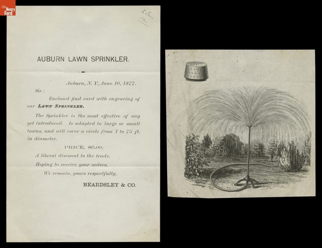 Promotional Circular for the Auburn Lawn Sprinkler by Beardsley & Co., 1877