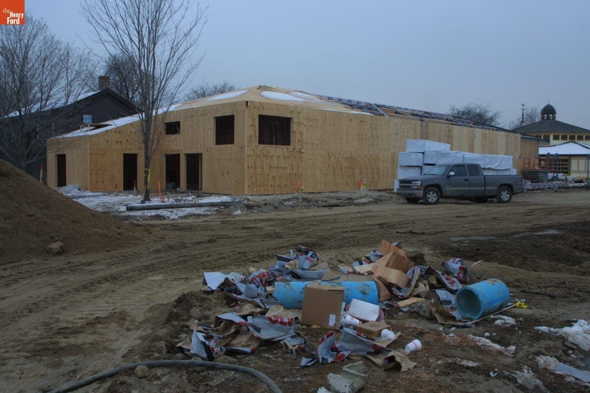 Lodge at Christie & Main Construction Site during the Greenfield Village Restoration Project, December 2002