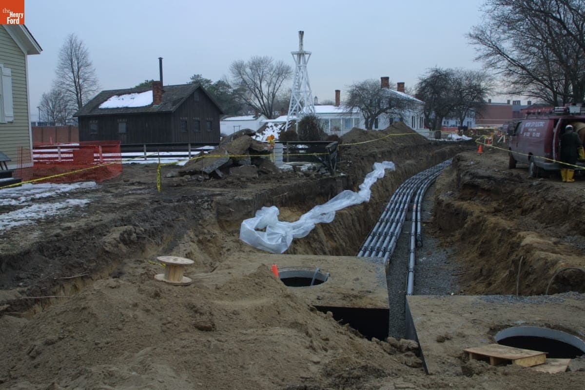 Main Street during the Greenfield Village Restoration Project, December 2002