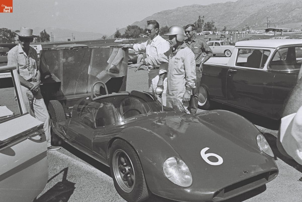 Preparing for the 4th Annual Grand Prix for Sports Cars, Riverside, California, October 1961