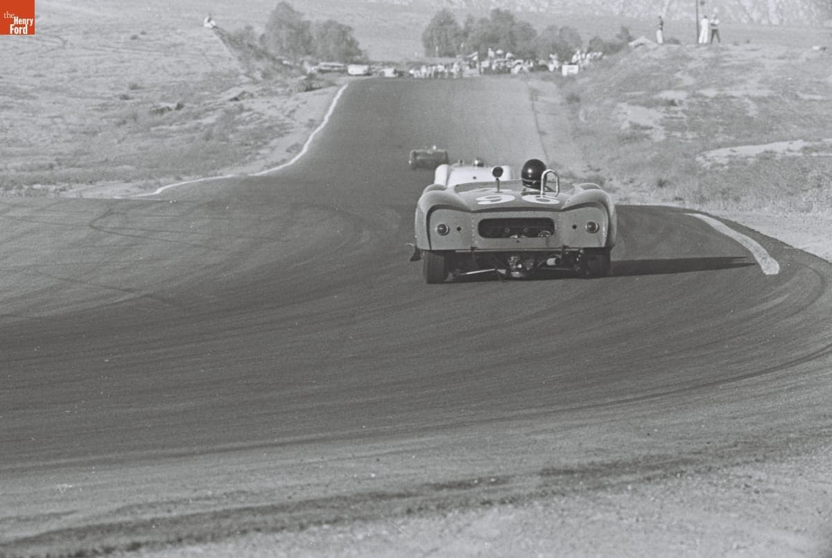 Cars Driven by Bruce McLaren, Jack Brabham, and Dan Gurney in the 4th Annual Grand Prix for Sports Cars, Riverside, California, October 1961