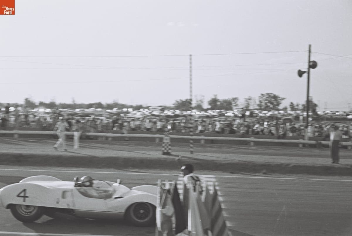 Cooper Monaco T57 Driven by Jack Brabham Crossing Finish Line in the 4th Annual Grand Prix for Sports Cars, Riverside, California, October 1961
