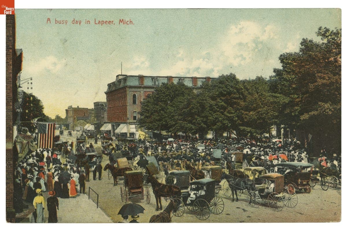 A Busy Day in Lapeer, Michigan, circa 1908