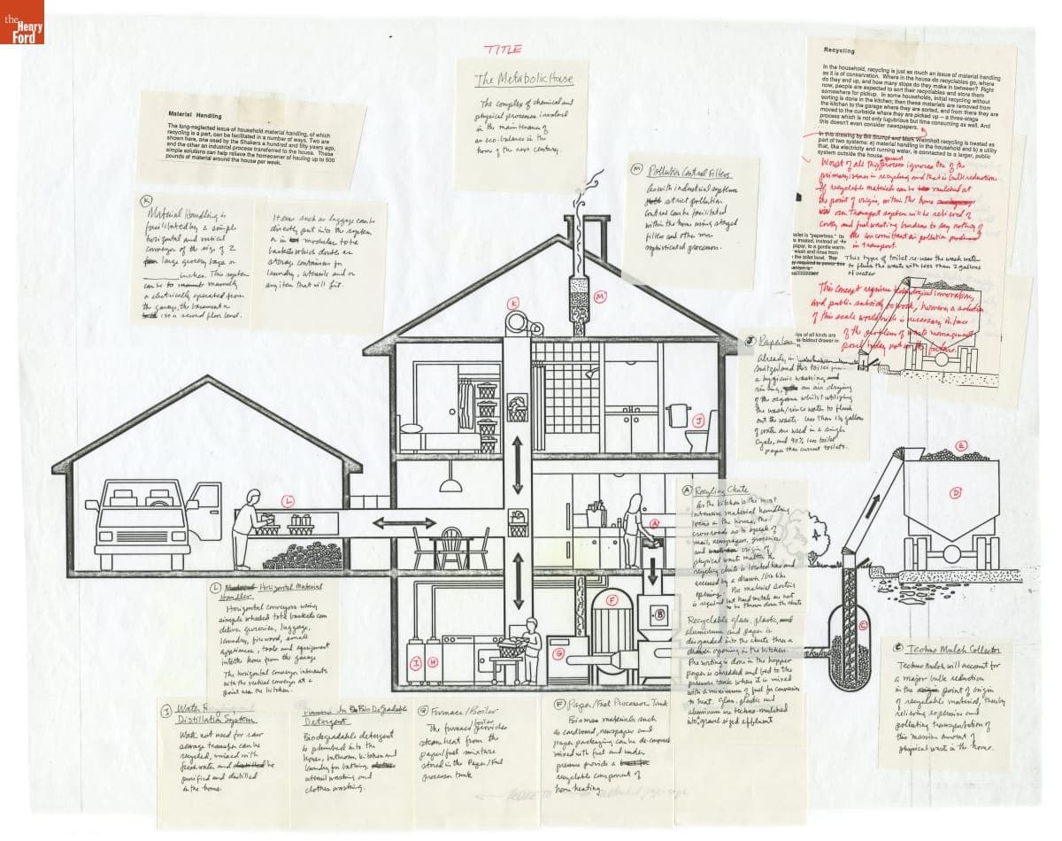 Annotated Illustration of the "Metabolic House" Concept by Bill Stumpf, circa 1989