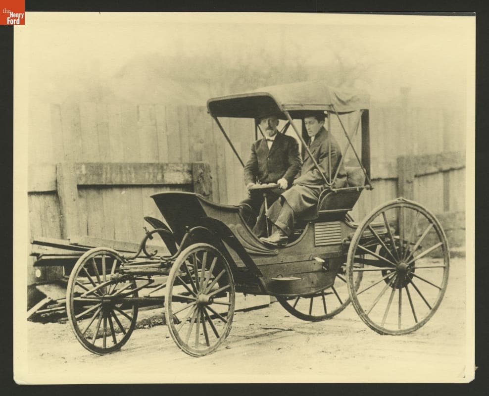 Two Men Seated in Daimler Automobile, circa 1895