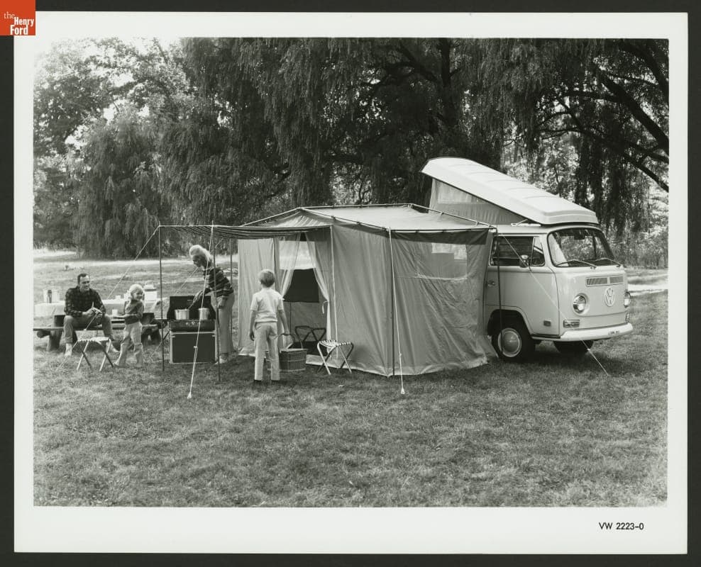 Family Camping with Volkswagen Bus, circa 1975