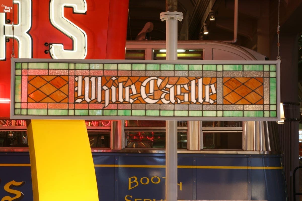 Stained Glass White Castle Sign, 1930s