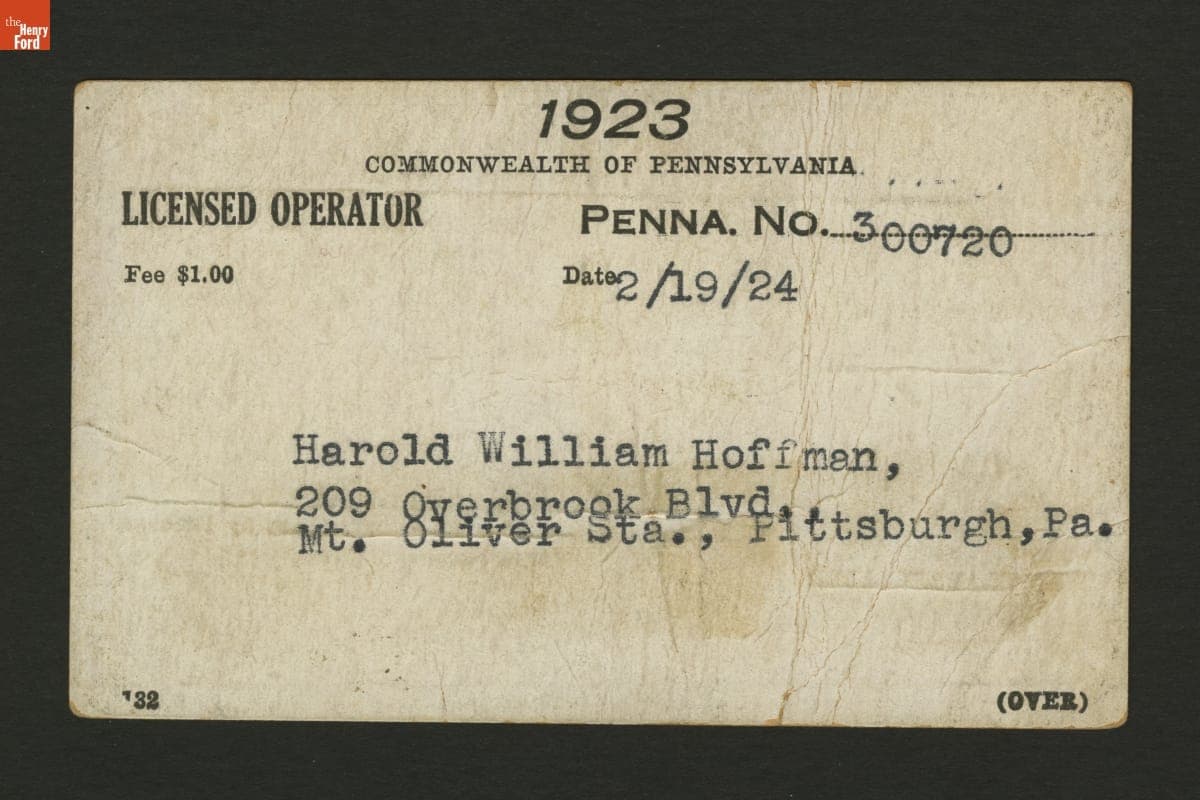 1923 Pennsylvania Driver's License