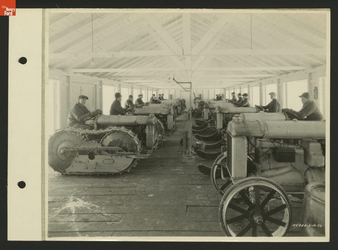 Fordson Tractors Lined Up Inside Building at Keating Spur, L'Anse, Michigan, 1926