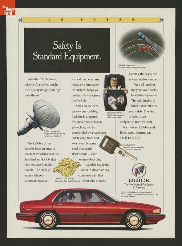 1992 Buick LeSabre Ad, "Safety is Standard Equipment"