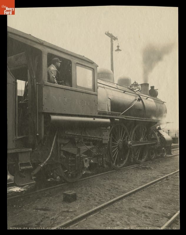 Michigan Central Steam Locomotive, "An Engineer at His Post," circa 1904