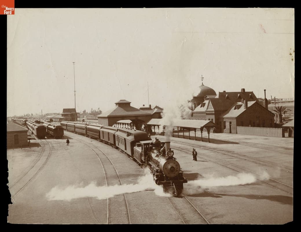 Train Ready for Departure from Railroad Station, Los Angeles, California, circa 1896