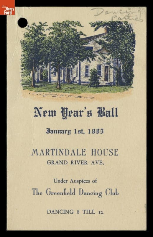 Replica Dance Card for the 1885 New Year's Ball at Martindale House Inn
