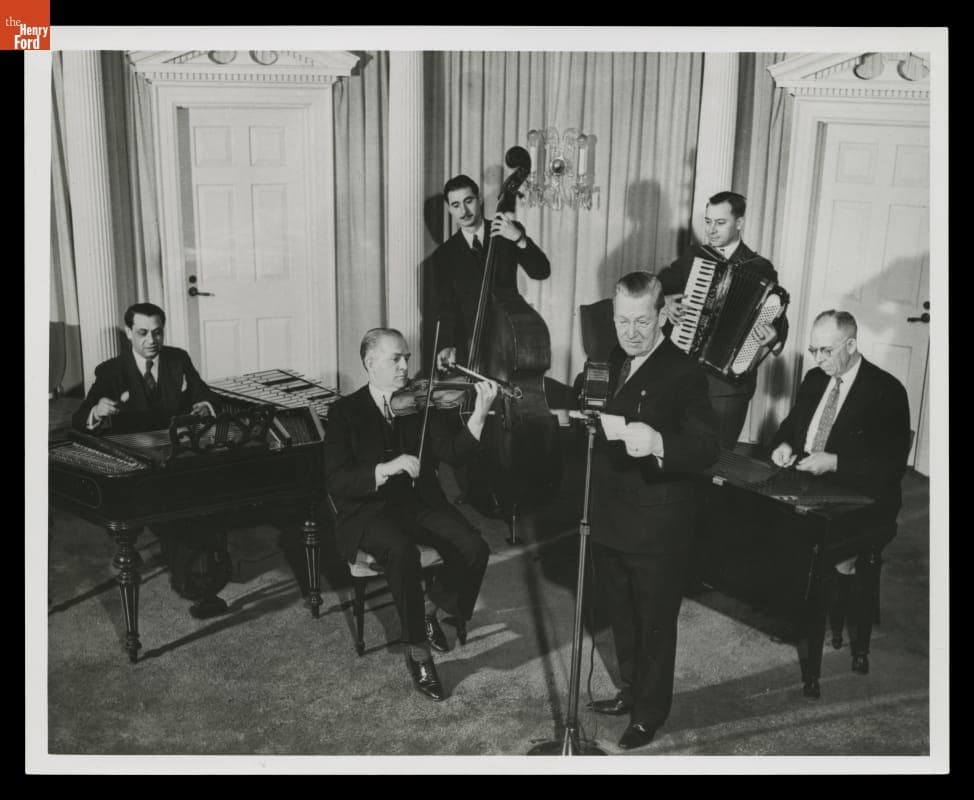 Benjamin Lovett with Henry Ford's Old-Time Dance Orchestra in Lovett Hall, 1944