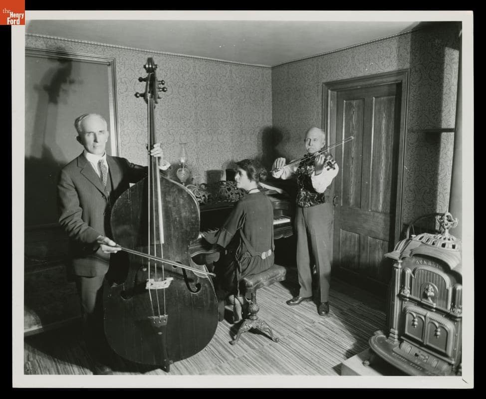 Fiddler Jep Bisbee with Daughter and Son in Ford Home (Henry Ford's Birthplace), November 1923