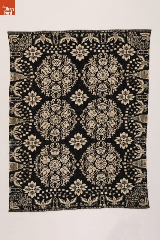 "Agriculture & Manufactures" Coverlet Woven for Betsey Keator, 1829