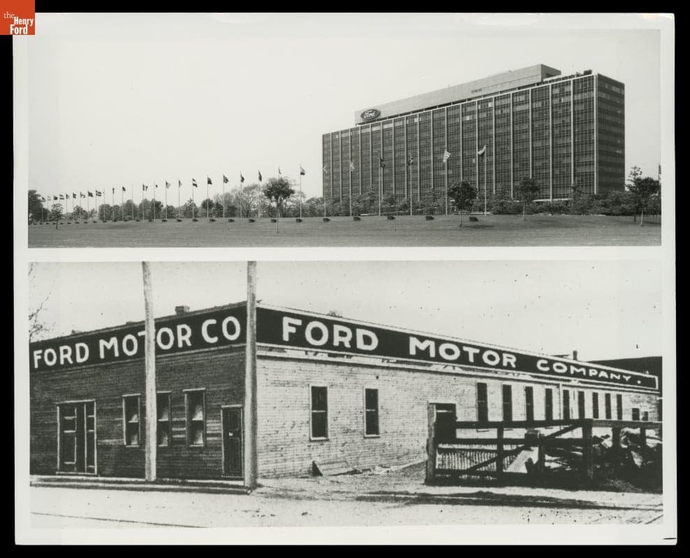 75 Year Span - Ford Motor Company World Headquarters in 1978 - First Factory in 1903