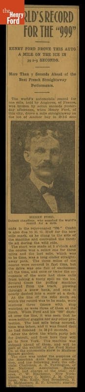 Newspaper Article, "World's Record for the "999," January 13, 1904