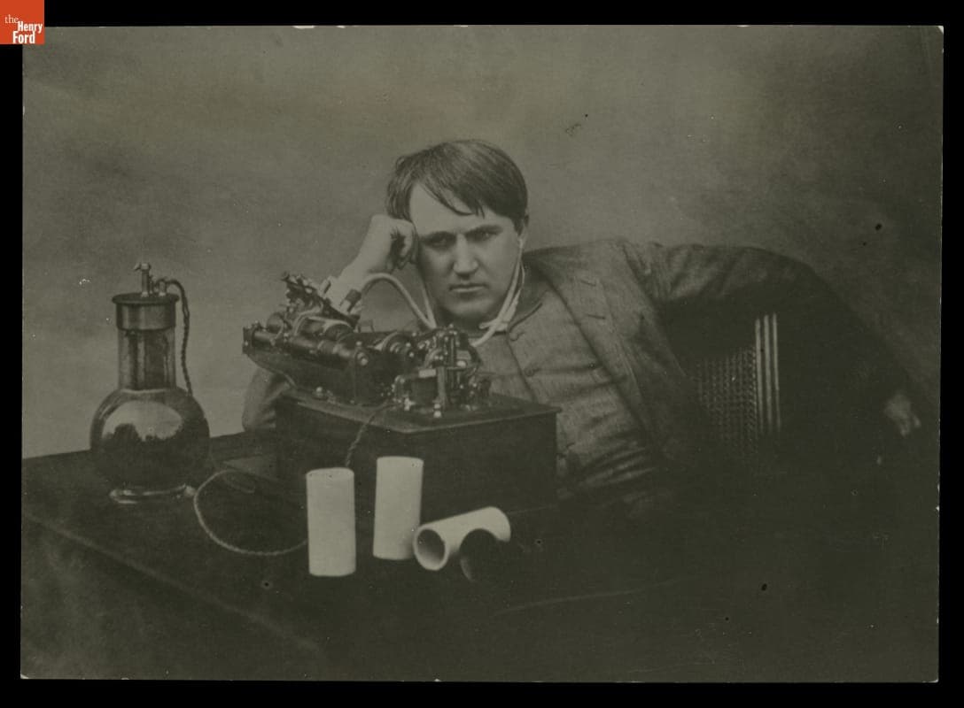 Thomas Edison Perfecting His Wax Cylinder Phonograph, 1888