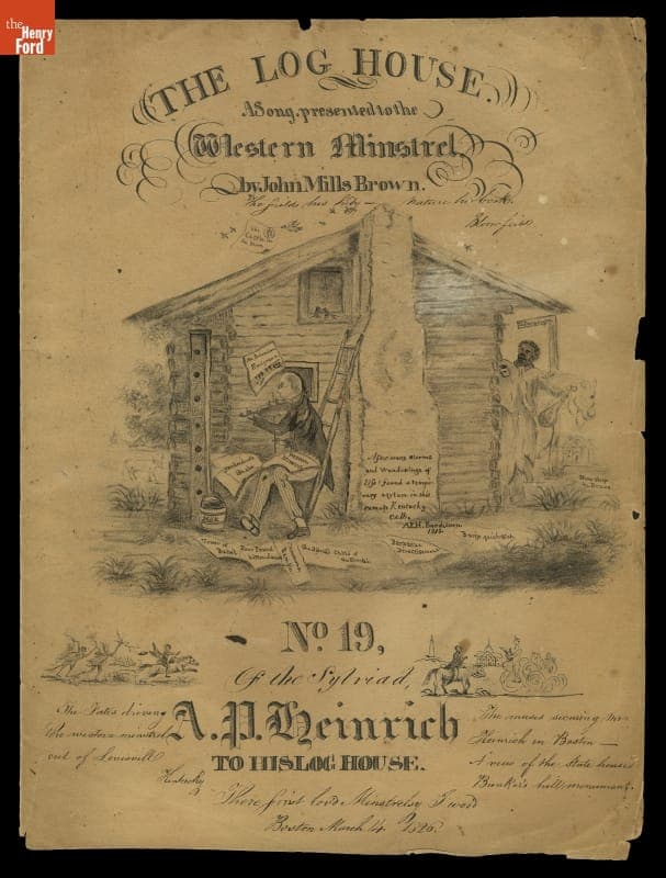 Drawing for Lithographed Music Sheet Cover, "The Log House, A Song Presented to the Western Minstrel," 1826