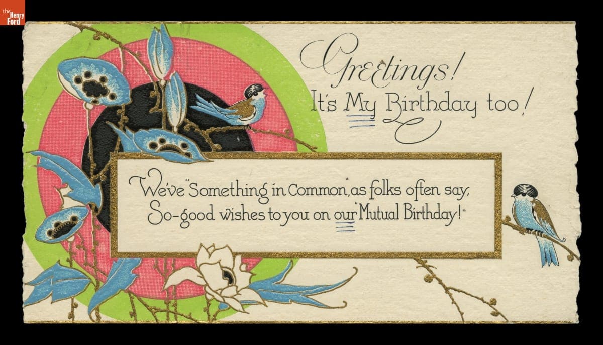 Birthday card from J. M. Bevius to Henry Ford, 1937-1946