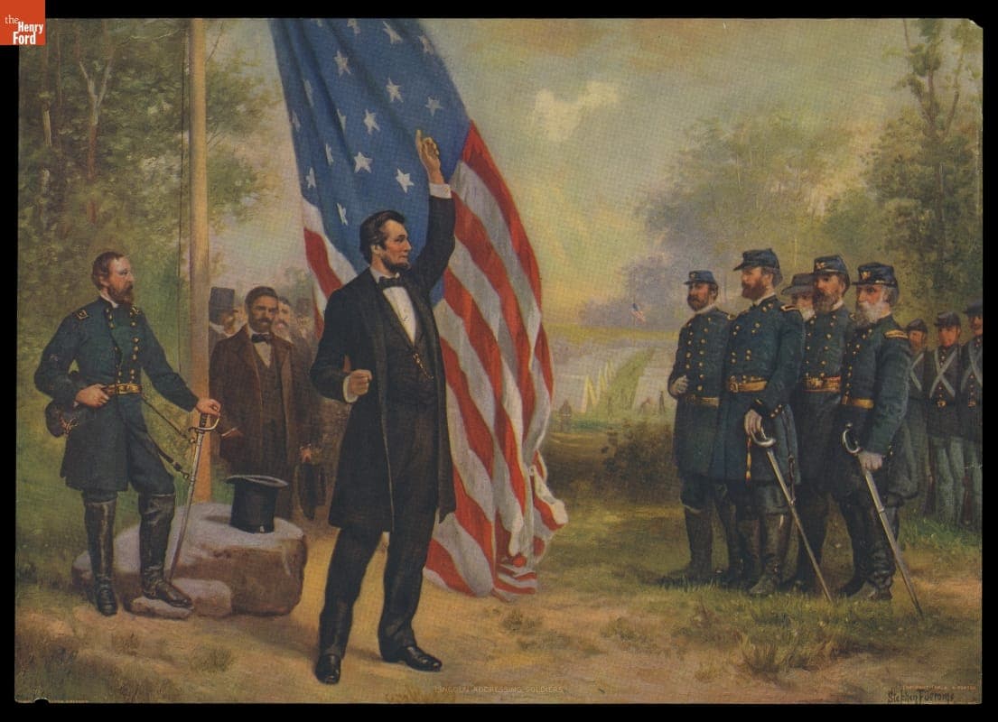 Print, "Lincoln Addressing Soldiers," 1910