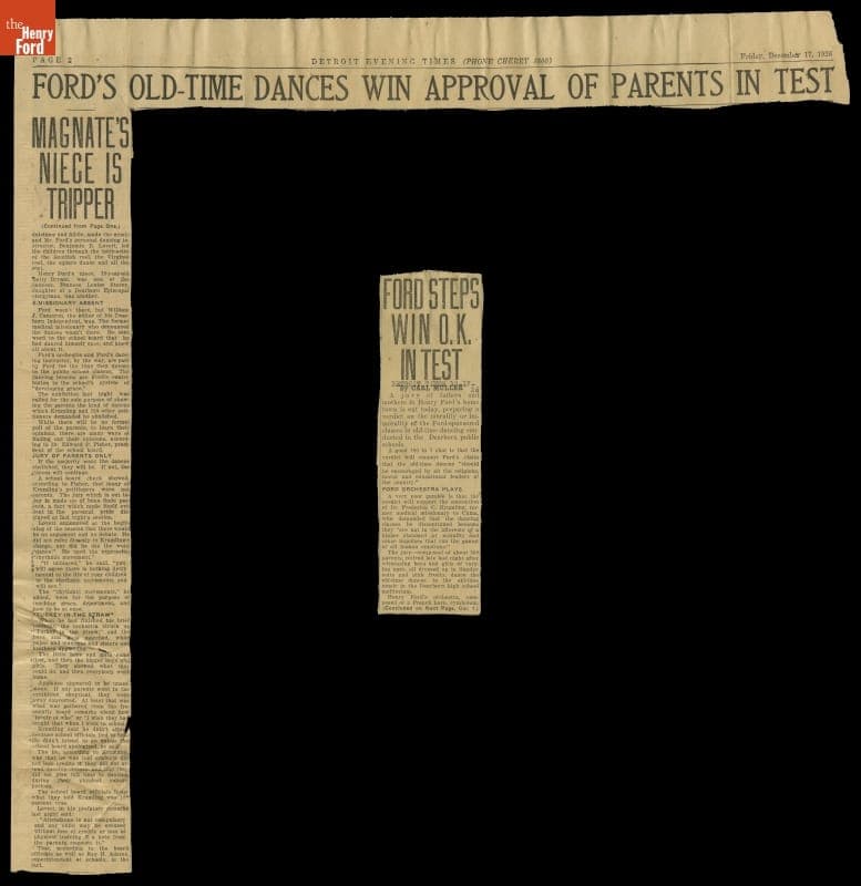 Newspaper Article, "Ford Steps Win O.K. in Test...Ford's Old-Time Dances Win Approval of Parents...," 1926