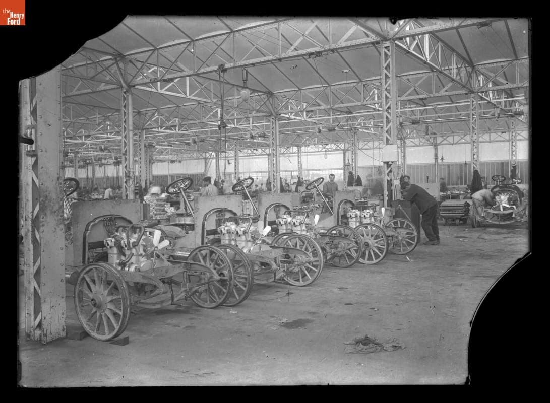Assembly Area inside Leon Bollee's Automobile Factory, Le Mans, France, 1900-1910