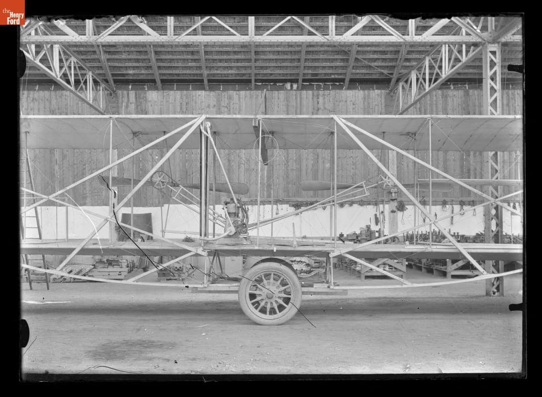 Wright Flyer on Carrier inside Bollee Automobile Factory, Le Mans, France, 1908