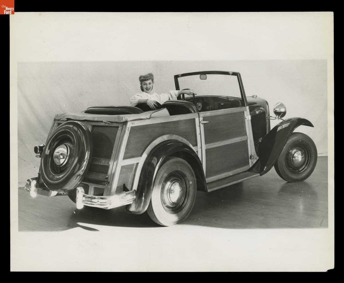 Designer Leota Carroll Modeling the Ford "Estate Wagon" Custom-Built for Henry Ford II, January 1945