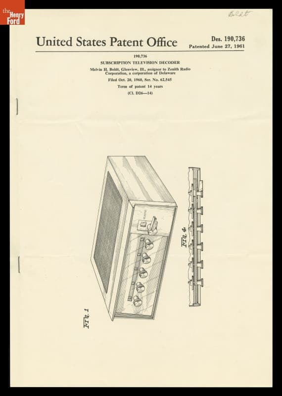 United States Patent for Subscription Television Decoder Unit, June 27, 1961