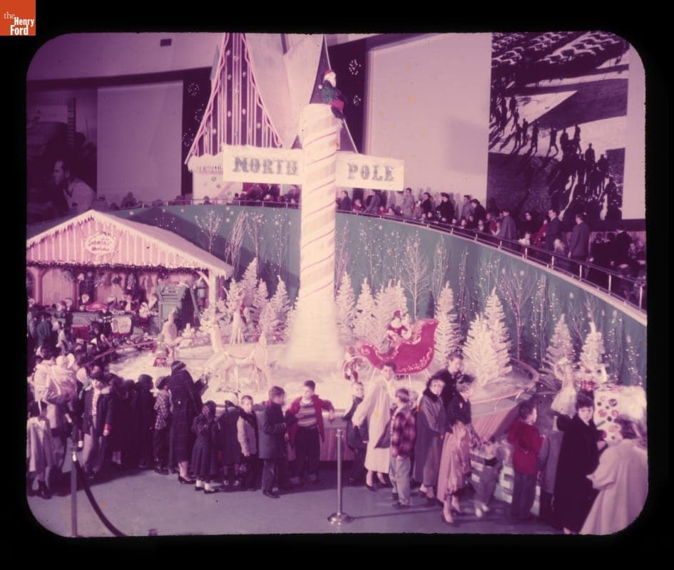 Viewing the North Pole Christmas Display at the Ford Rotunda, Dearborn, Michigan, 1957