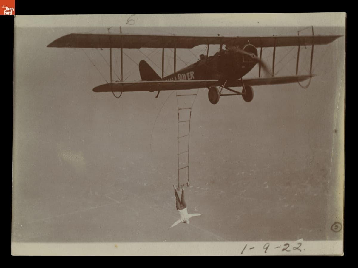 Lillian Boyer Performing Stunts from an Airplane in Flight, circa 1922